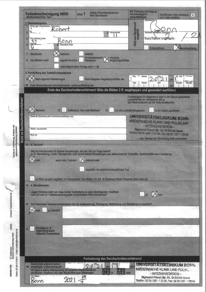 Todesbescheinigung Totenschein Deutschland